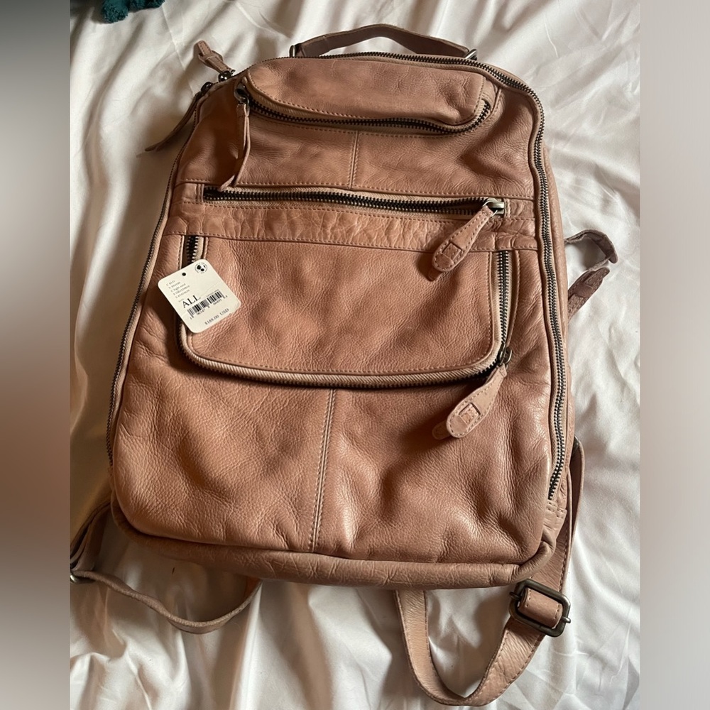 Free People Leather backpack; East End in dusty pink